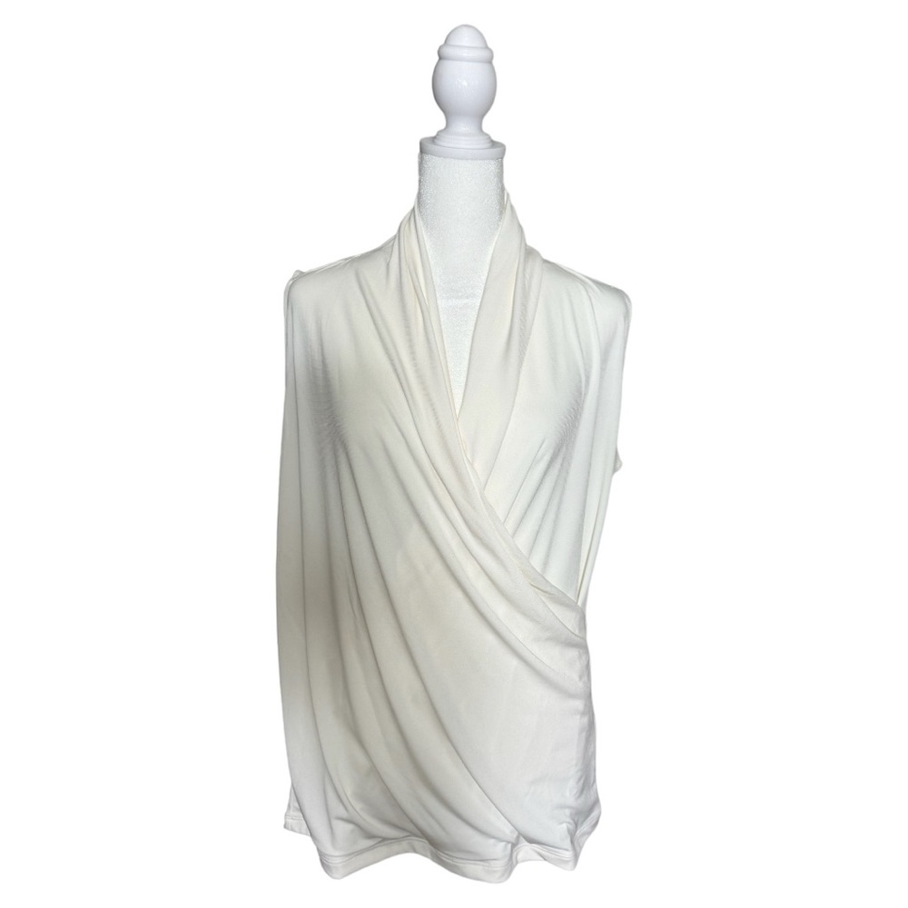 IMAN Women’s Ivory Drape Front Top Size Large.